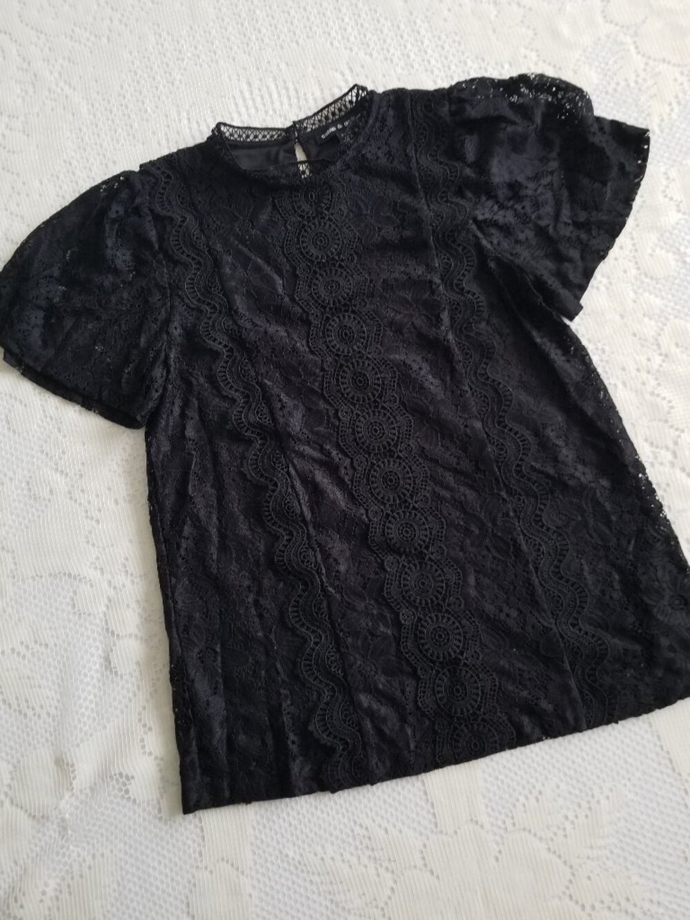 Victorian Gothic Black Lace Blous Cable & Gauge Romantic Sheer SP